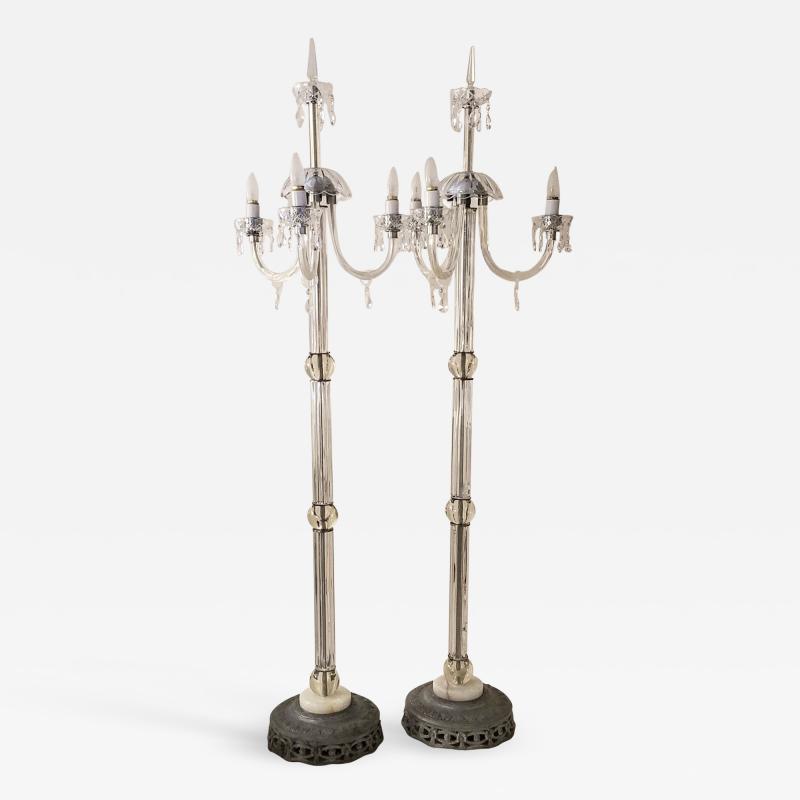 Italianate Lead Crystal Chandelier Floor Lamps Circa 1940