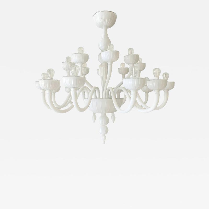 Italina Monumental Contemporary 18 Arms in White Murano Style Glass Chandelier