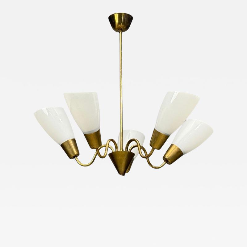 Itsu Finnish Modern Chandelier Brass Glass Finland 1940s