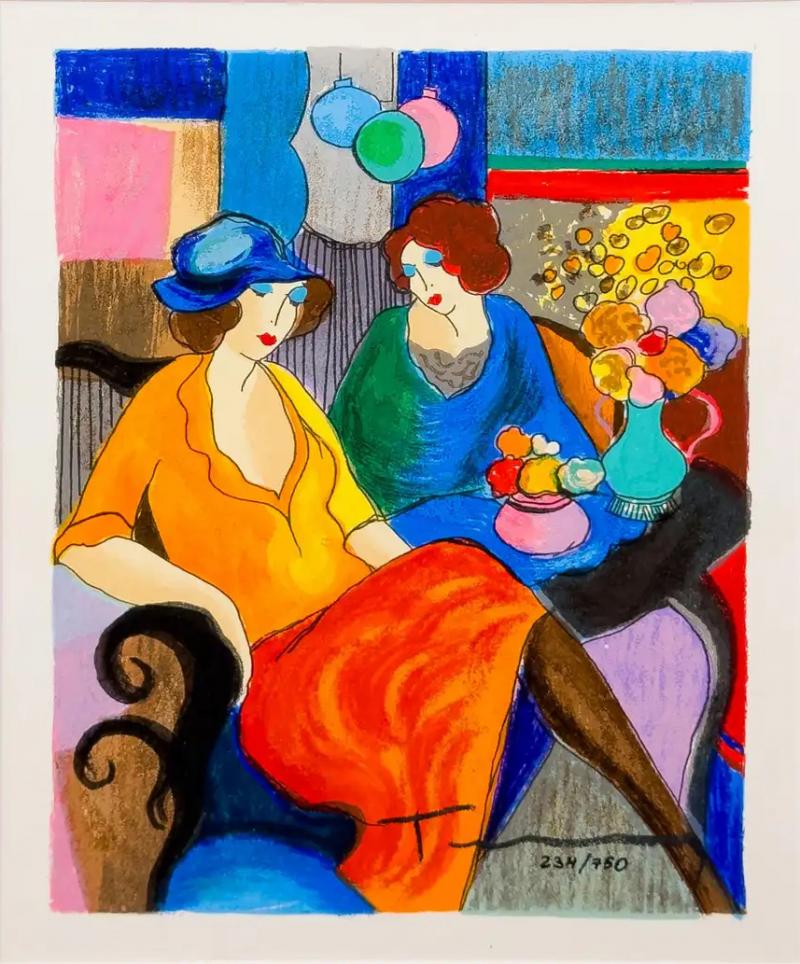 Itzchak Tarkay Tarkay Limited Edition Serigraph Titled Sisters Signed Numbered Framed