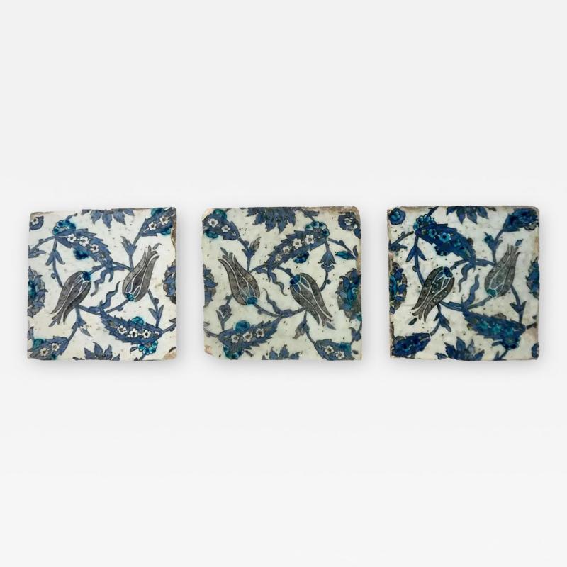 Iznik Pottery Tiles 17th Century Ottoman Turkey Set of Three