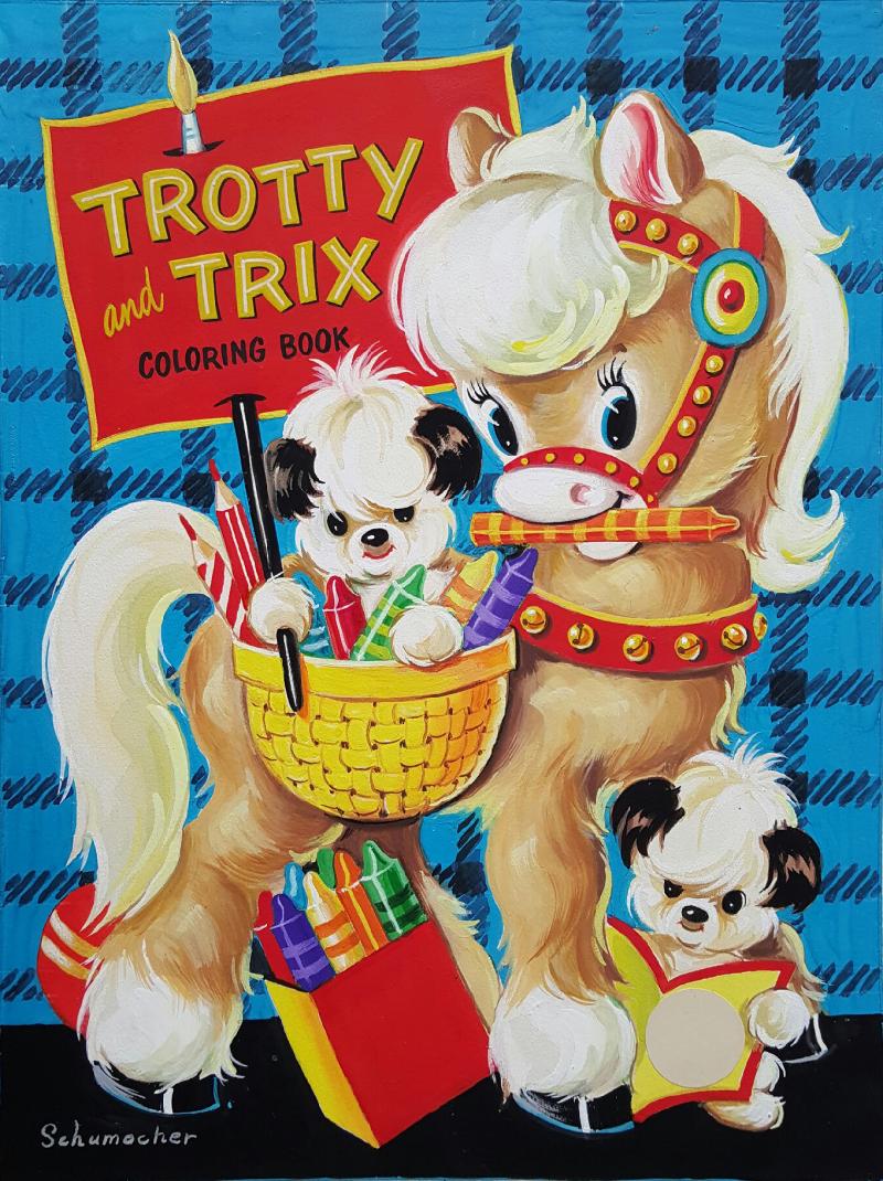 J A Schumacher Trotty And Trix Coloring Book Cover Art