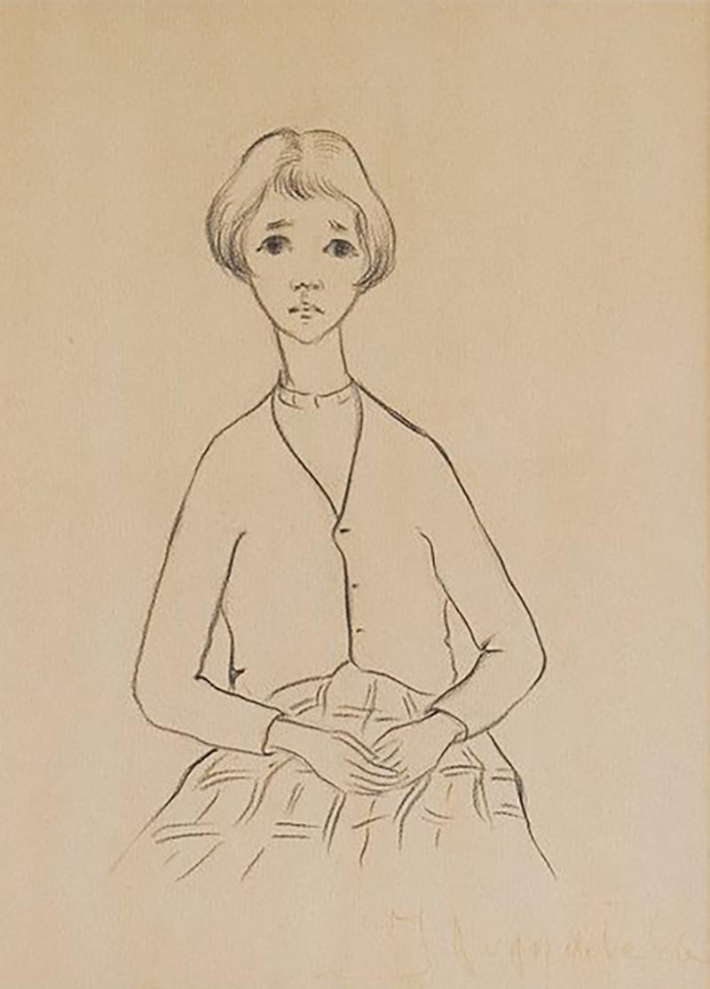 J A Van de Velde J A Van de Velde Jongedame Charcoal on Paper Belgium 1950s