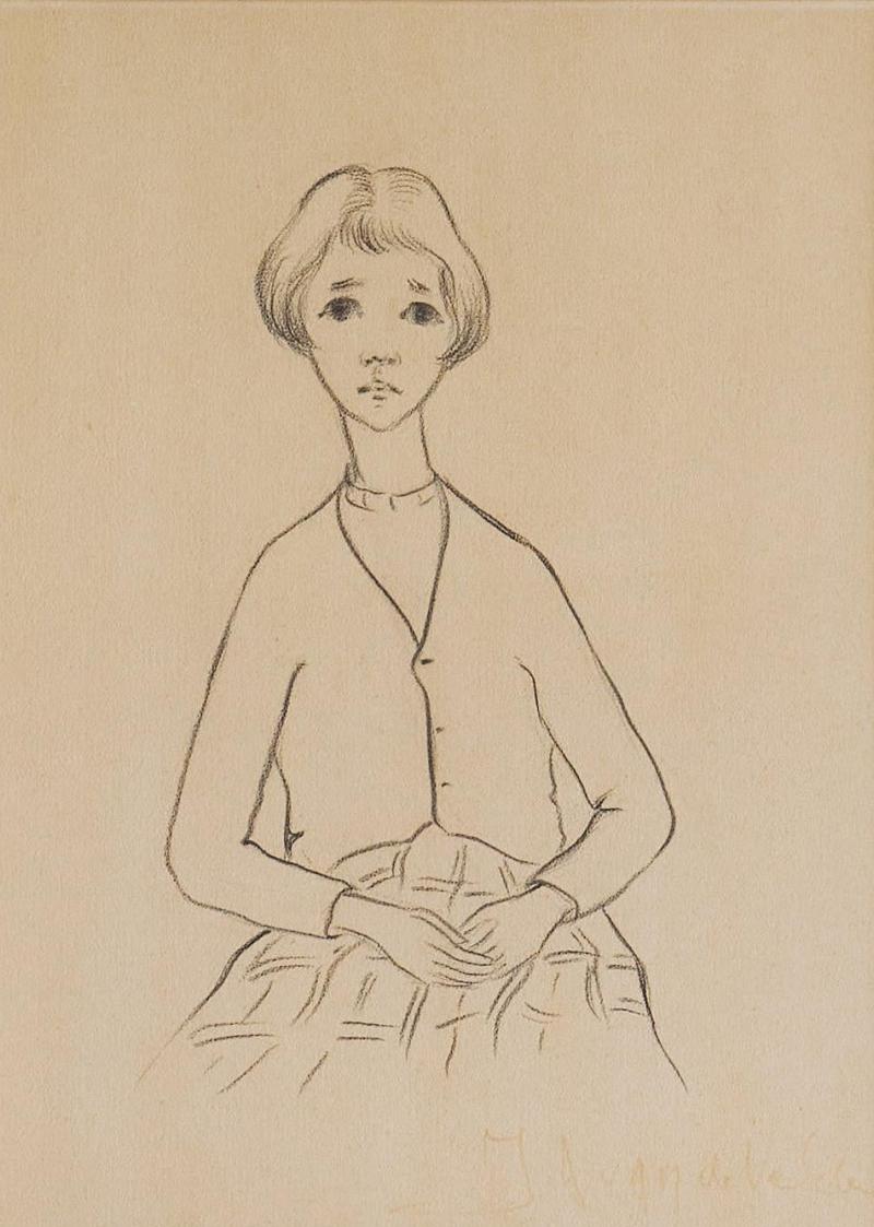 J A Van de Velde J A Van de Velde Jongedame Charcoal on Paper Belgium 1950s