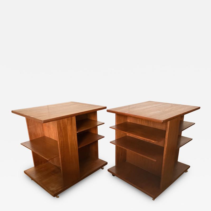 J Ingvard Jensen Pair J Ingvard Jensen Teak Rolling Bookshelf Side Tables