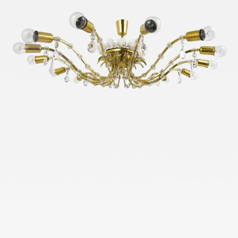 J L Lobmeyr Huge Floral Lobmeyr Mid Century Brass Crystal Chandelier 1950s Austria