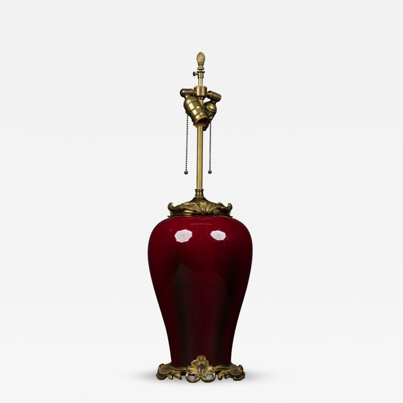 J Massier Fils French Louis XV style Chinoiserie Oxblood Porcelain Table Lamp