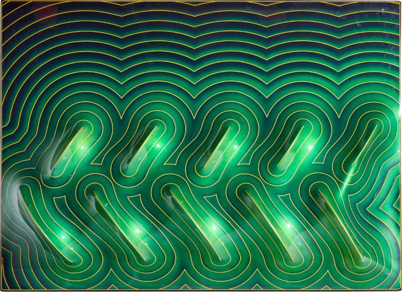 J McCarthy Mid Century 1977 Strawberry Fields Large Green Fiberglass Wall Art