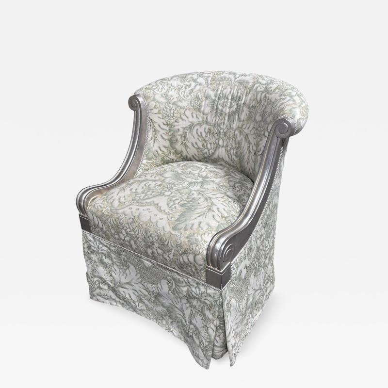 J Robert Scott Art Deco J Robert Scott Silver Giltwood Slipper Chair W Green Damask