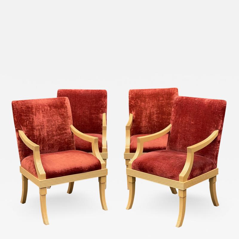 J Robert Scott J Robert Scott Art Deco Red Velvet Dining Chairs Set of 4