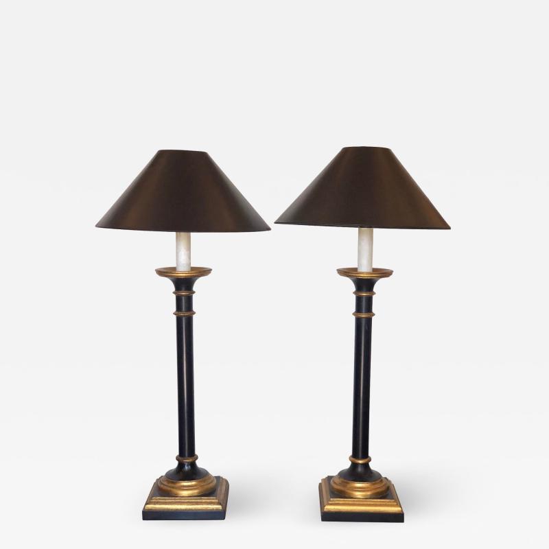 J Robert Scott J Robert Scott Black Gold Giltwood Column Lamps a Pair