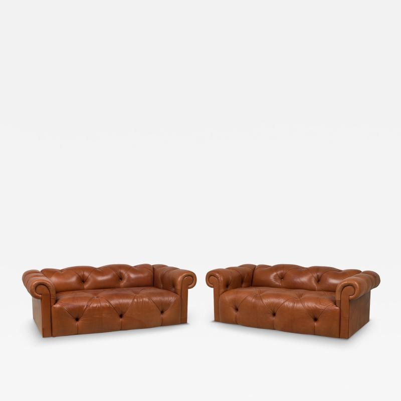 J Robert Scott J Robert Scott Pair of American Tufted Brown Leather Chesterfield Sofa
