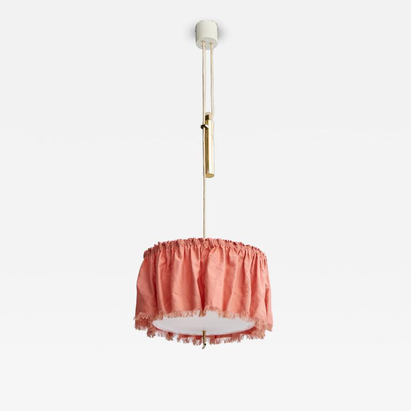 J T Kalmar Pendant Light with Brass Fabric and Acrylic Austria 1950s
