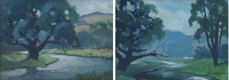 J T Winslow Gouache on paper two serene landscape paintings by J T Winslow