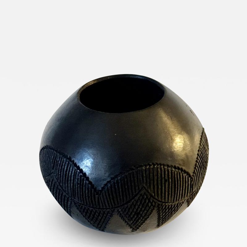Jabu Nala Contemporary Zulu Black Decorated Pottery Vessel by Jabu Nala