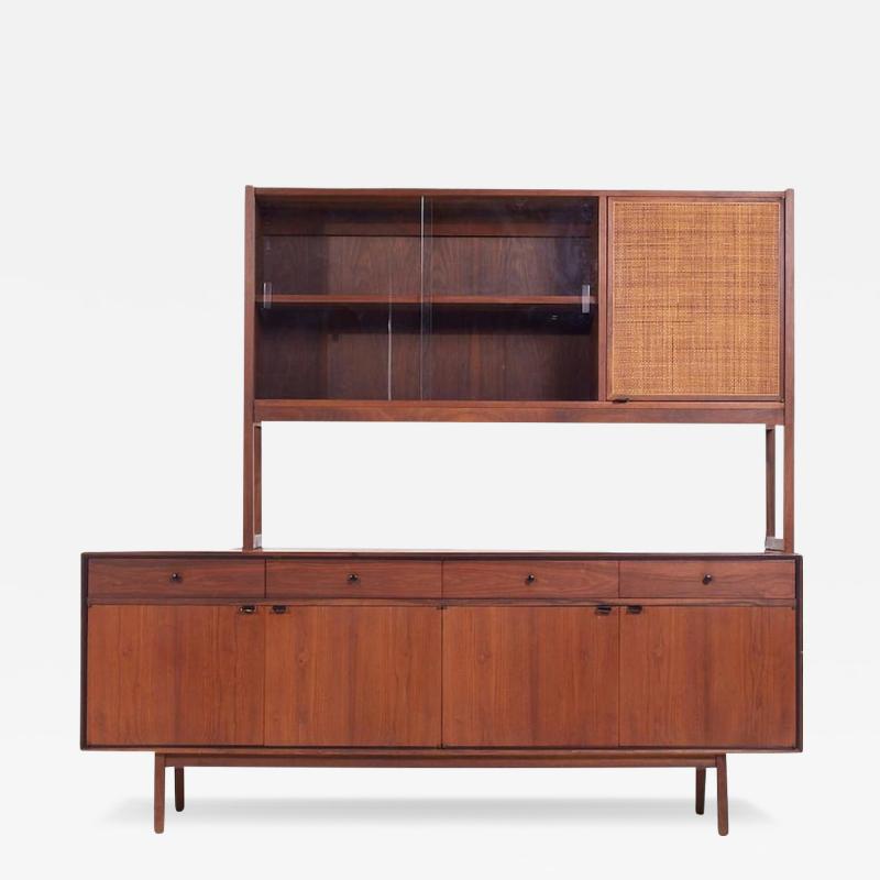 Jack Cartwright Jack Cartwright for Founders Mid Century Cane and Walnut Credenza Hutch