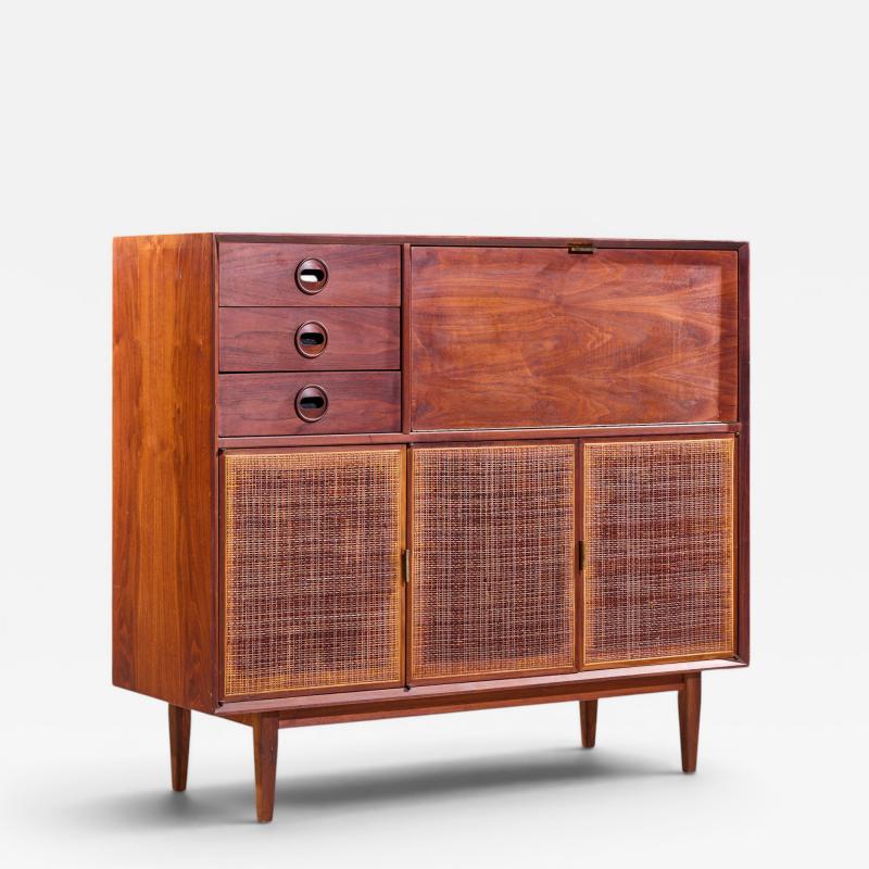 Jack Cartwright Jack Cartwright for Founders Mid Century Walnut and Cane Bar Cabinet