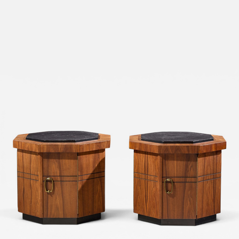 Jack Cartwright Jack Cartwright for Founders Style Mid Century Walnut Slate Side Table Pair