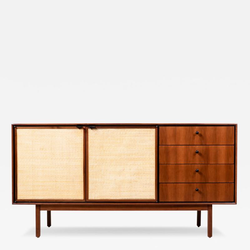 Jack Cartwright Mid Century Modern Walnut Cane Credenza by Jack Cartwright for Founders