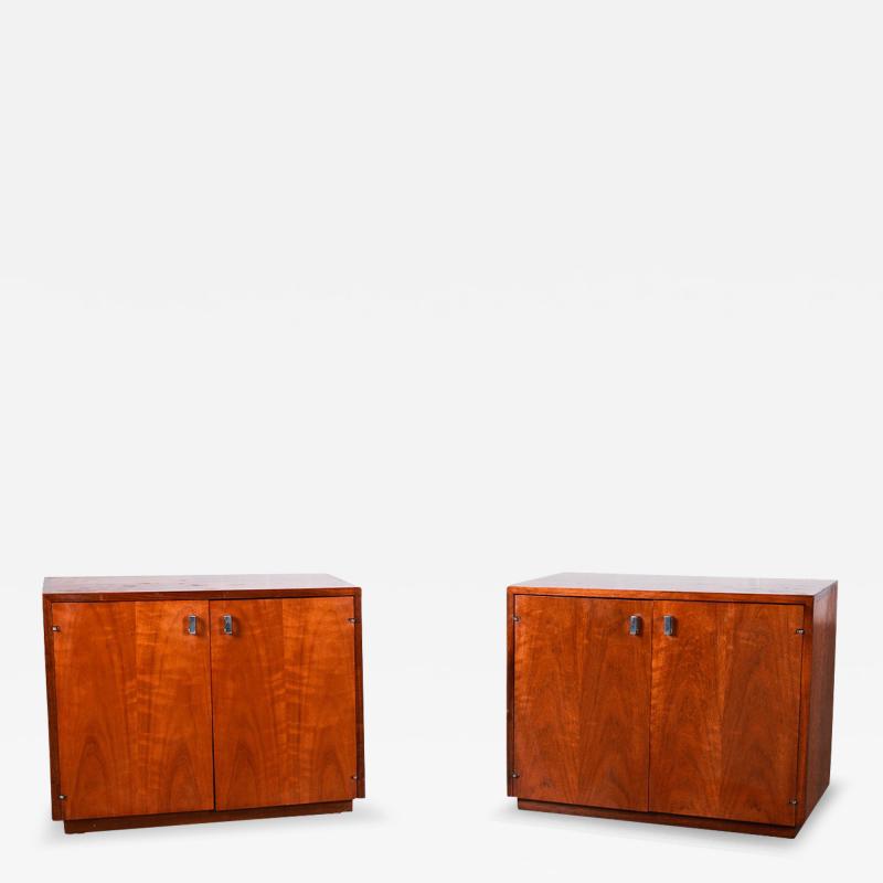 Jack Cartwright Pair Mid Century Walnut Nightstands Cabinets Attributed to Jack Cartwright