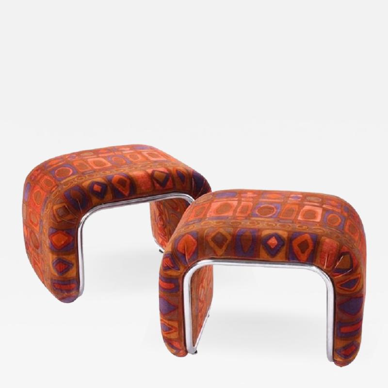 Jack Lenor Larsen Jack Lenor Larsen Velvet and Chrome Stools 1970s