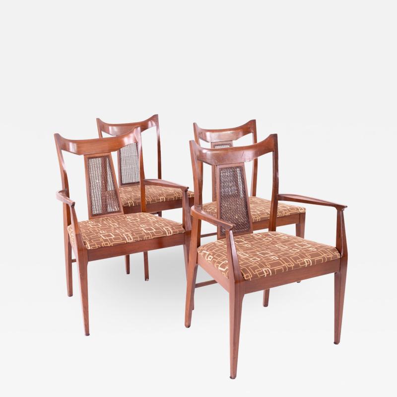 Jack Lenor Larsen Style Walnut And Cane Upholstered Dining Chairs Set of 4