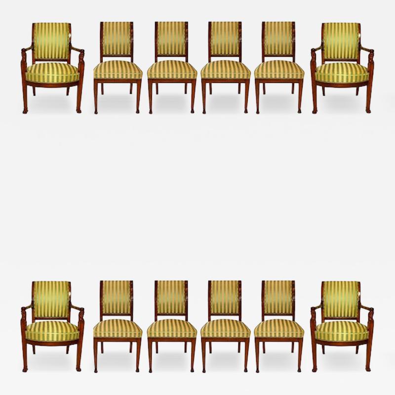 Jacob Freres Important Set of 12 French Empire Mahogany Dining Chairs Jacob Freres