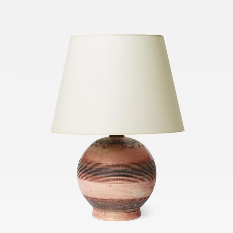 Jacqes Chaillout Table Lamp with Stripes in Sgraffito and Rose Glaze by Jacques Adnet