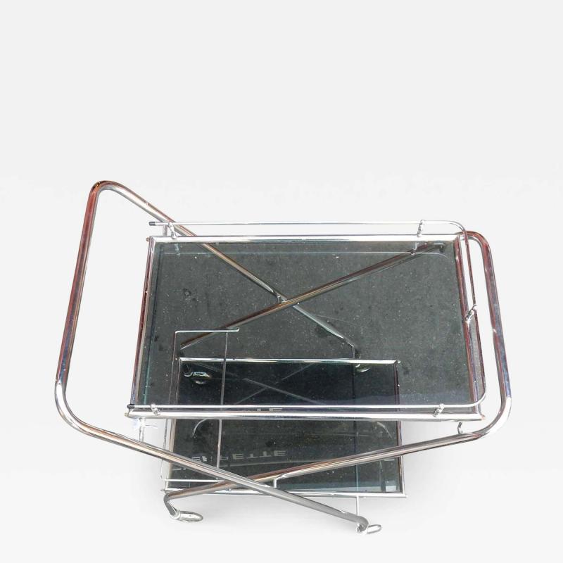 Jacques Adnet 1950 1970 Rolling Bar of Journey and Campstool in the Style of Jacques Adnet