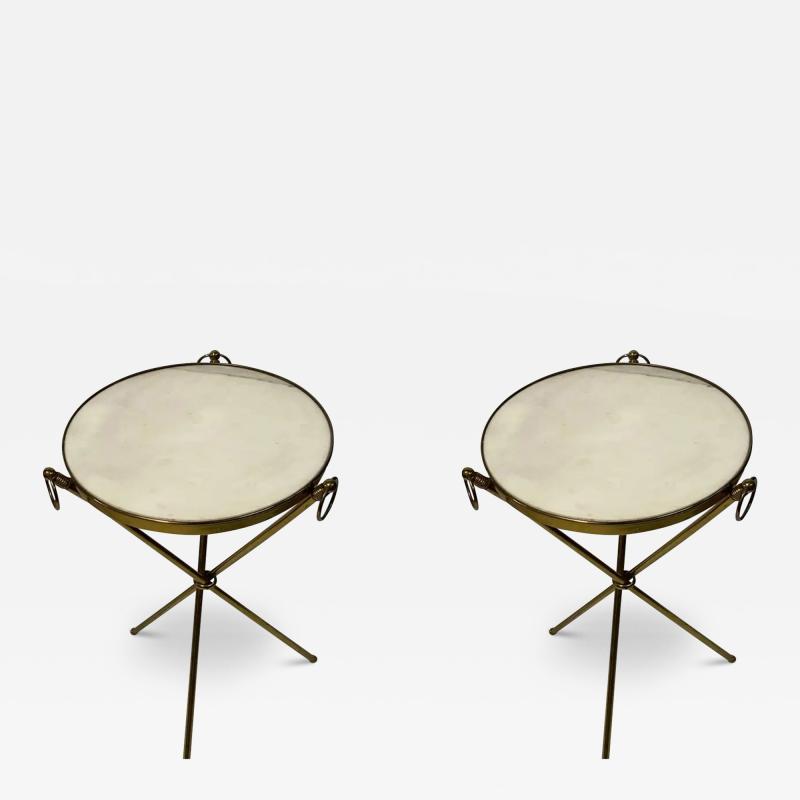 Jacques Adnet 1950 Pair of Gilt Brass And Carrara Marble Pedestal Tables Jacques Adnet Style