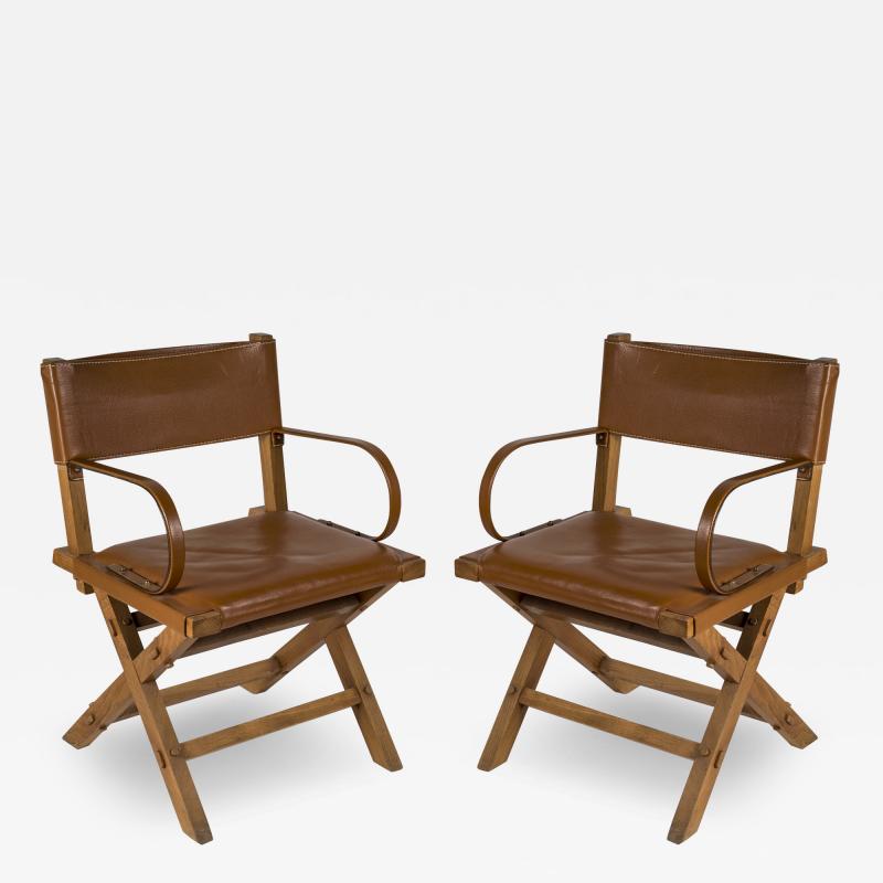 Jacques Adnet 1950s Pair of Stitched leather armchairs By Jacques Adnet