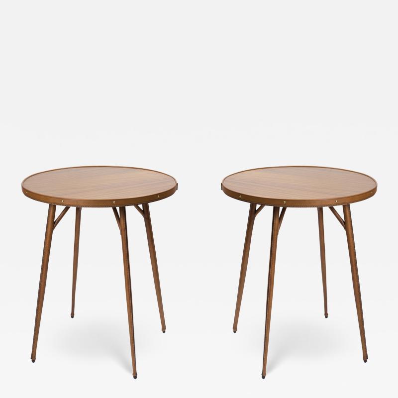 Jacques Adnet 1950s Pair of stitched leather Side tables by Jacques Adnet