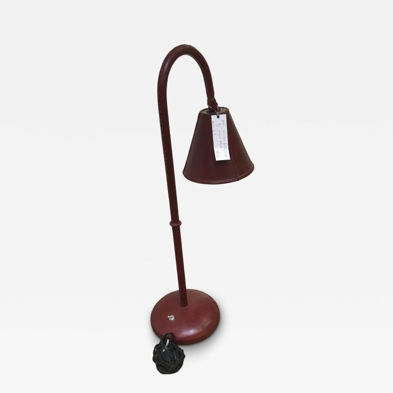 Jacques Adnet 1950s Stitched Leather Adnet Lamp Burgundy