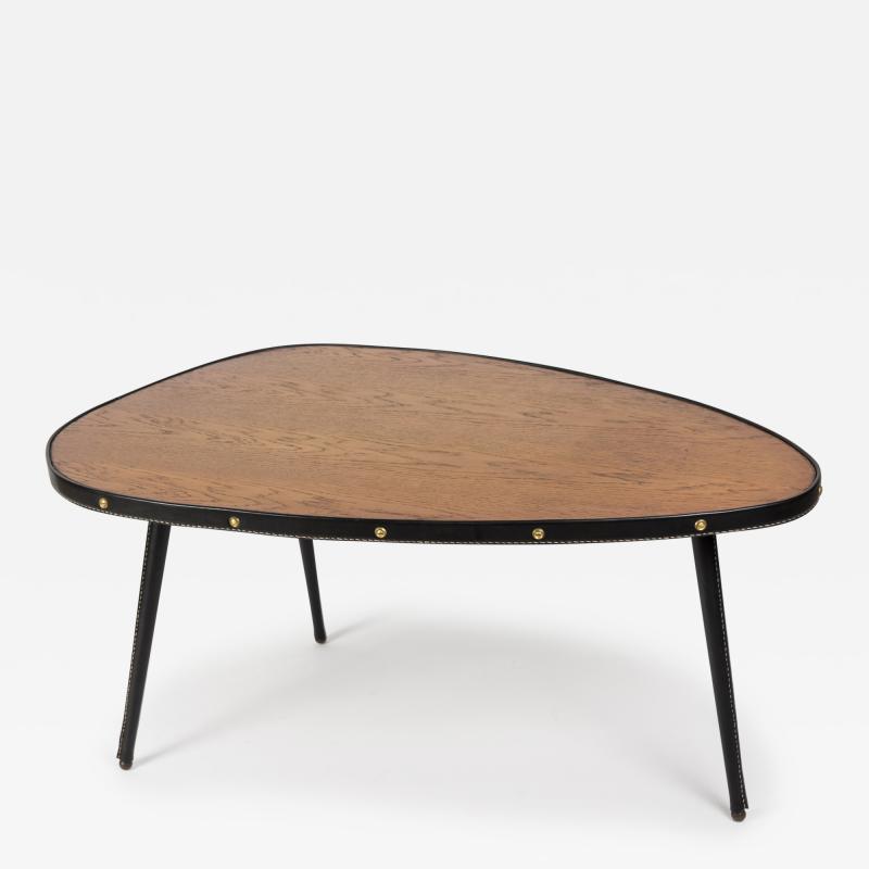 Jacques Adnet 1950s Stitched Leather Free form cocktail table by Jacques Adnet