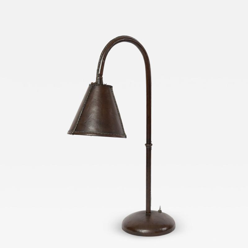 Jacques Adnet 1950s Stitched Leather Lamp By Jacques Adnet