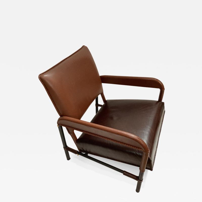 Jacques Adnet 1950s Stitched Leather armchair by Jacques Adnet