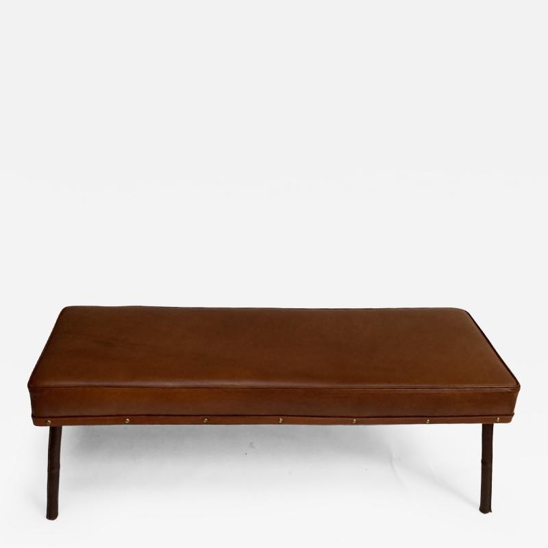 Jacques Adnet 1950s Stitched Leather bench by Jacques Adnet
