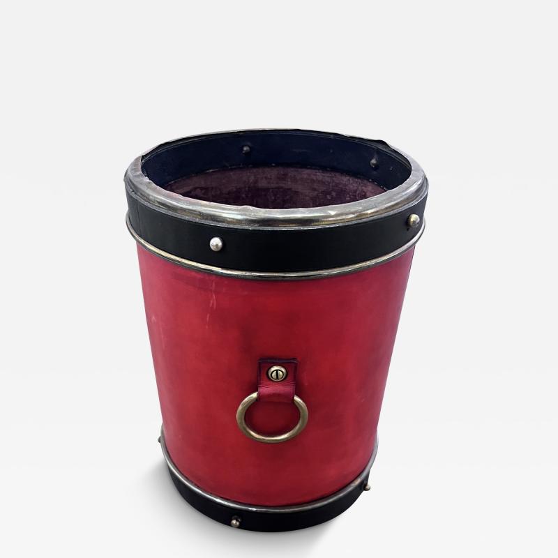 Jacques Adnet 1950s Stitched Leather bin by Jacques Adnet