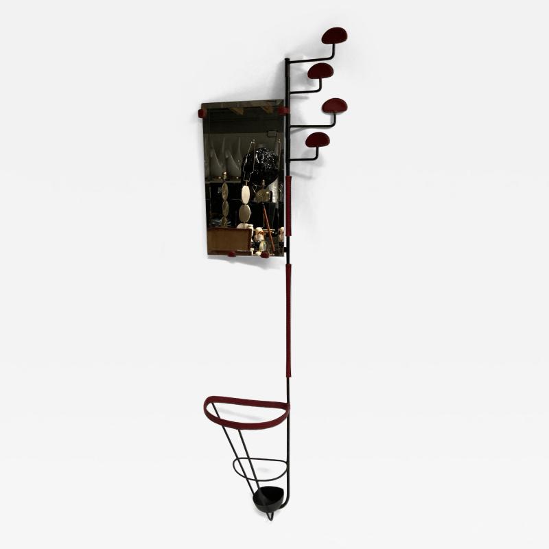 Jacques Adnet 1950s Stitched Leather coat rack by Jacques Adnet