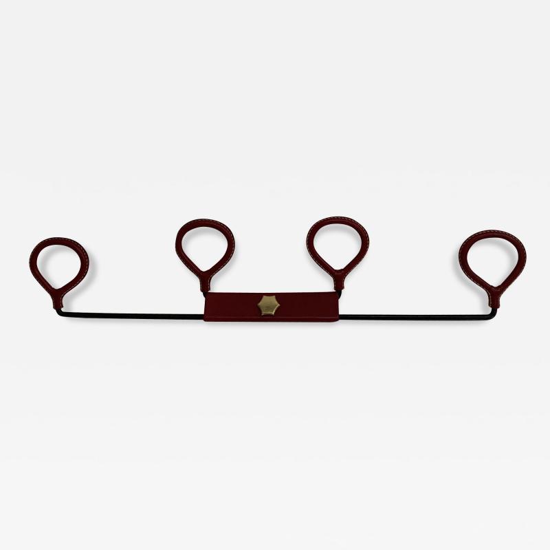Jacques Adnet 1950s Stitched Leather coat rack by Jacques Adnet