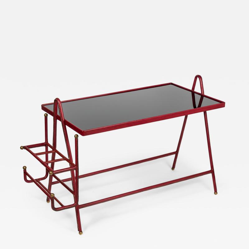 Jacques Adnet 1950s Stitched Leather cocktail table by Jacques Adnet