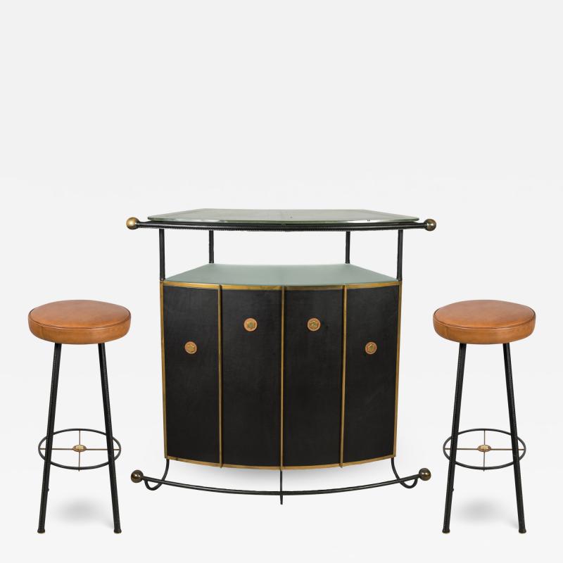 Jacques Adnet 1950s Stitched Leather dry bar by Jacques Adnet