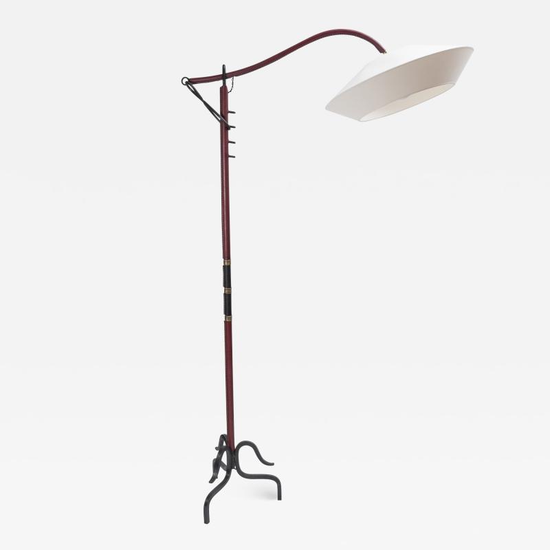 Jacques Adnet 1950s Stitched Leather floor lamp By Jacques Adnet