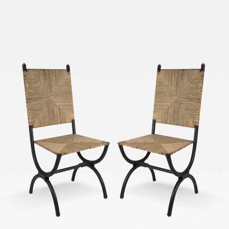 Jacques Adnet 1950s Stitched Leather pair of chairs by Jacques Adnet