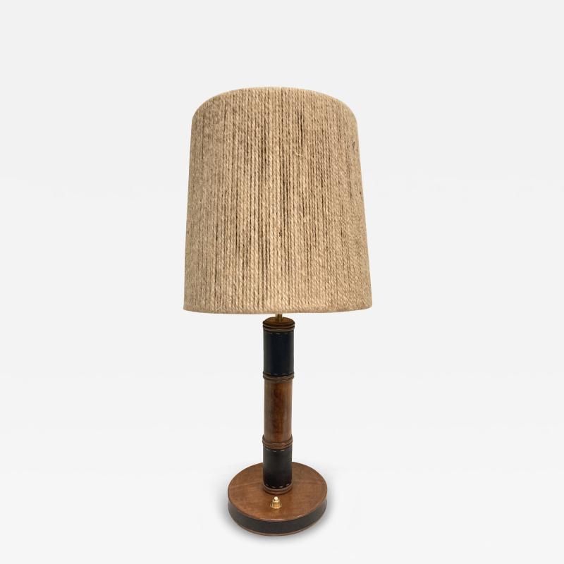 Jacques Adnet 1950s Stitched Leather table lamp by Jacques Adnet