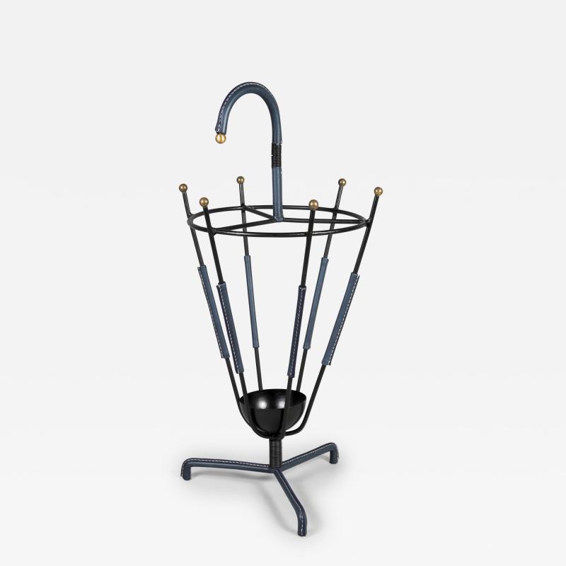 Jacques Adnet 1950s Stitched Leather umbrella Stand by Jacques Adnet