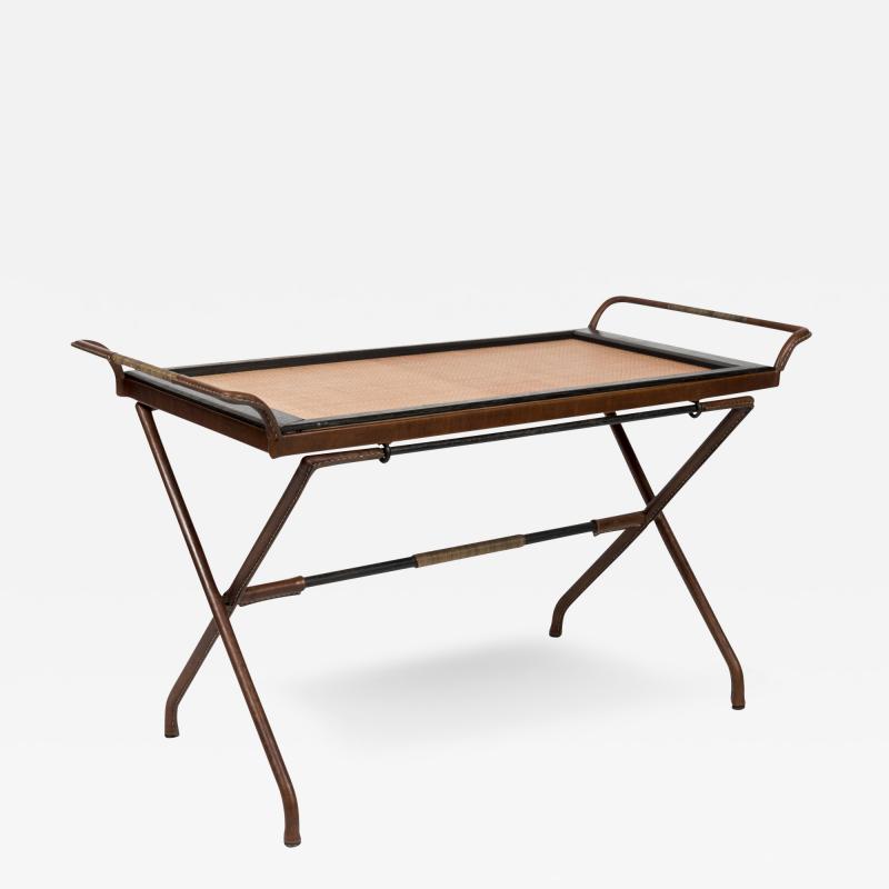 Jacques Adnet 1950s Stitched leather Cocktail table By Jacques Adnet