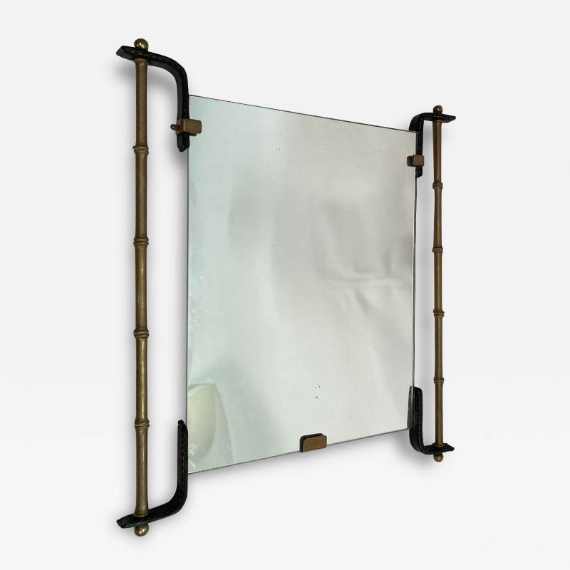 Jacques Adnet 1950s Stitched leather Mirror by Jacques Adnet