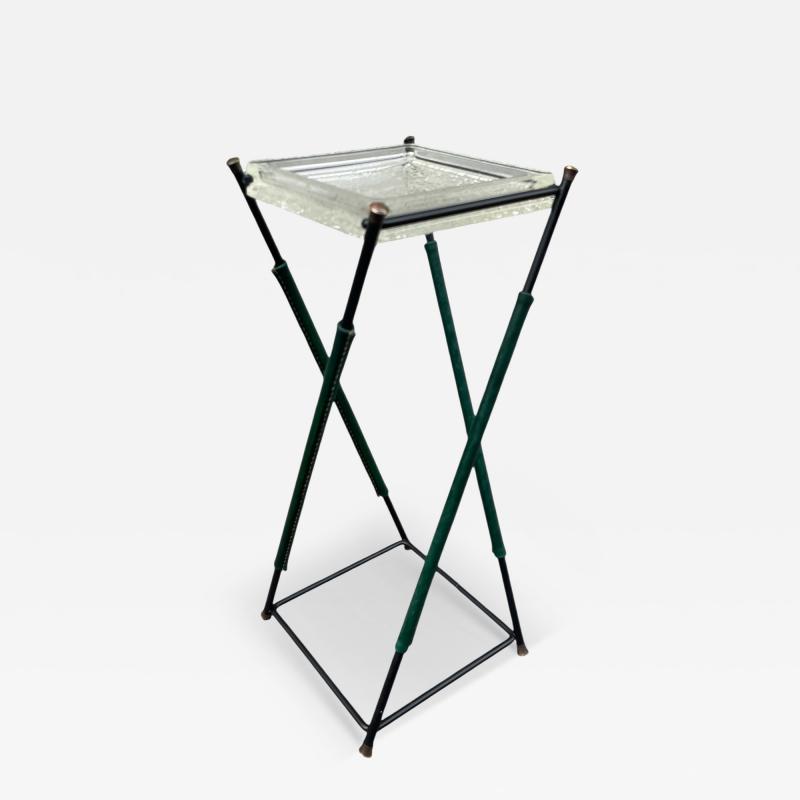 Jacques Adnet 1950s Stitched leather Vide poche or side table by Jacques Adnet