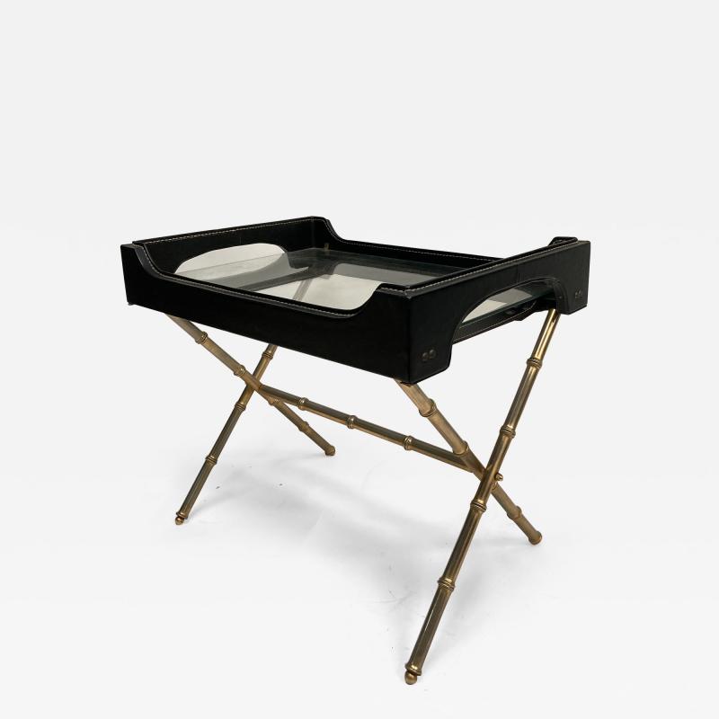 Jacques Adnet 1950s Stitched leather and brass table
